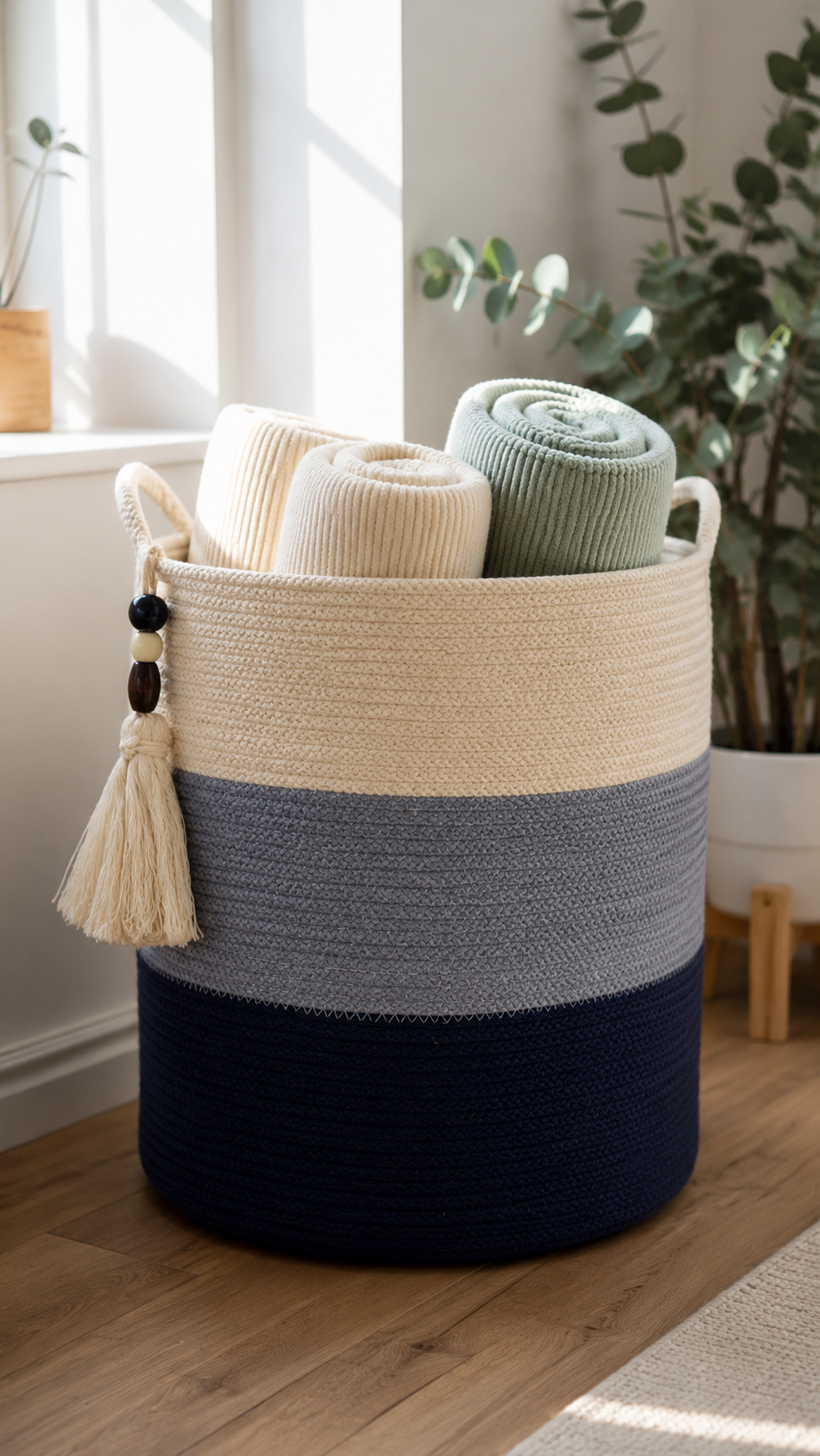 Ocean Stripe Woven Basket