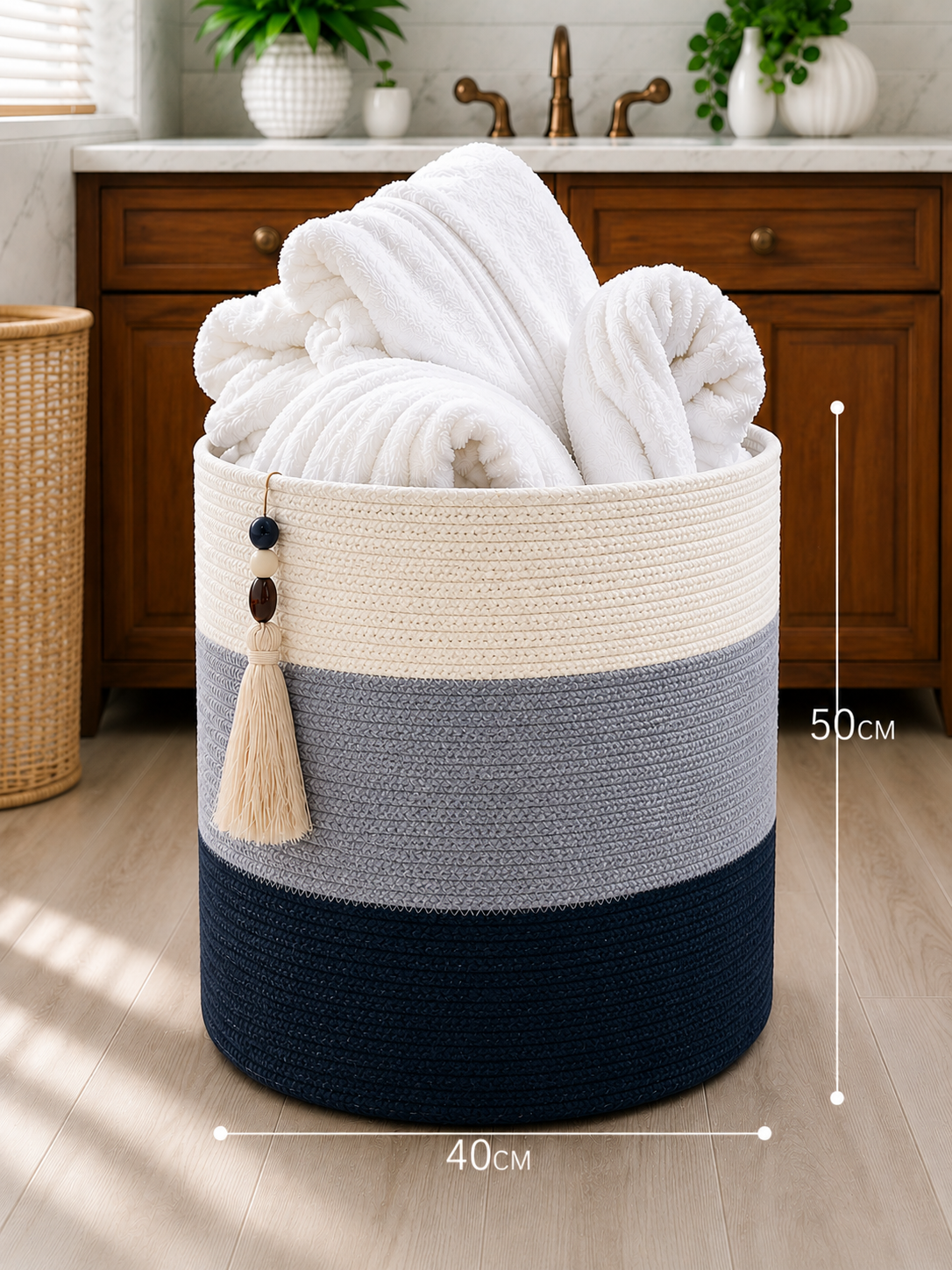 Ocean Stripe Woven Basket