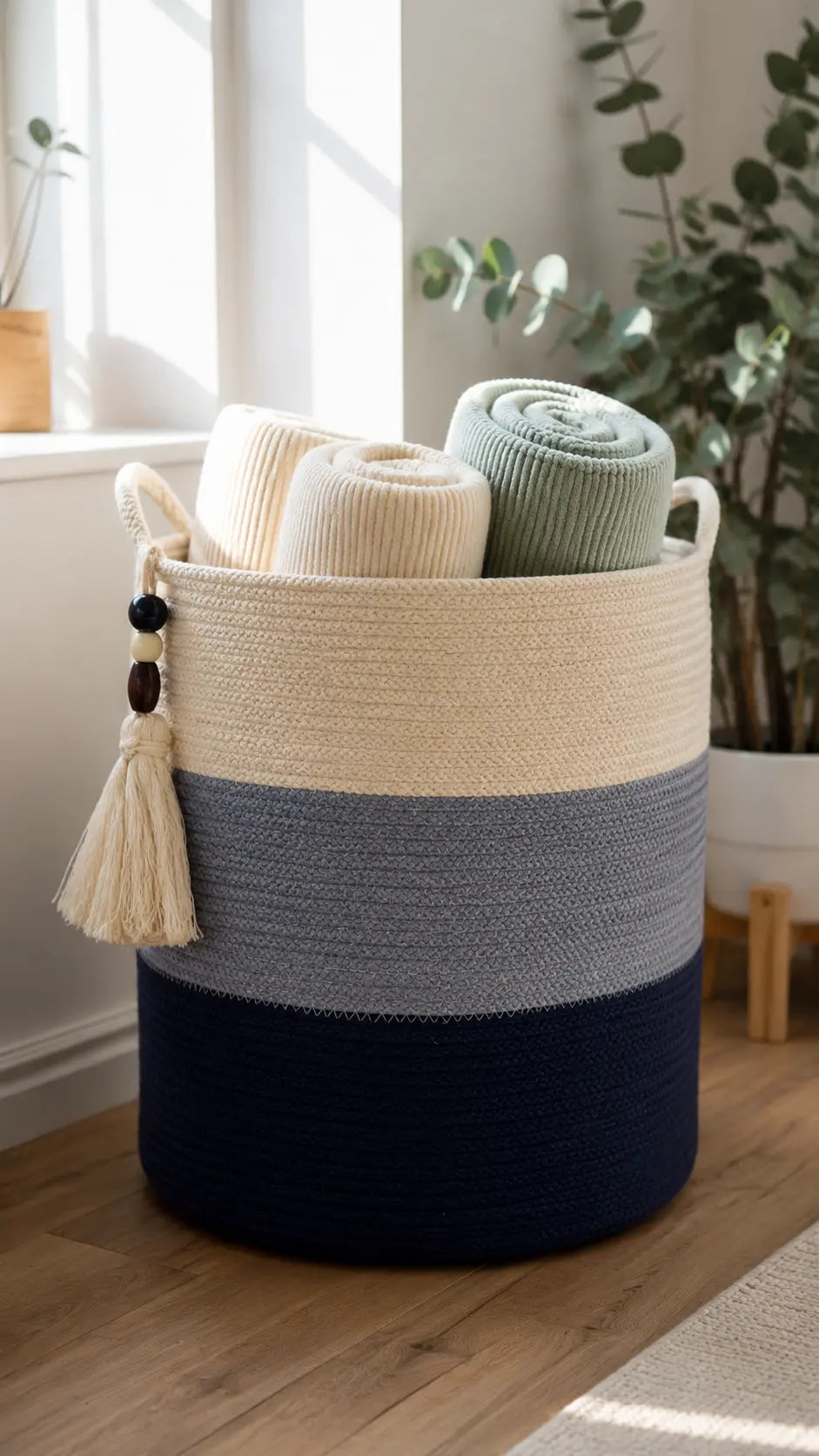 Ocean Stripe Woven Basket