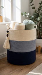 Ocean Stripe Woven Basket