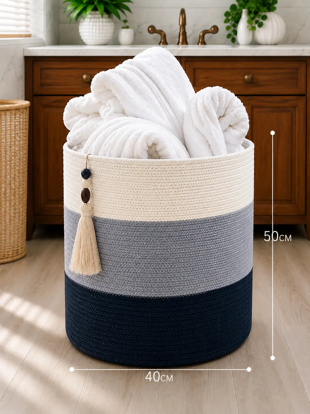Ocean Stripe Woven Basket
