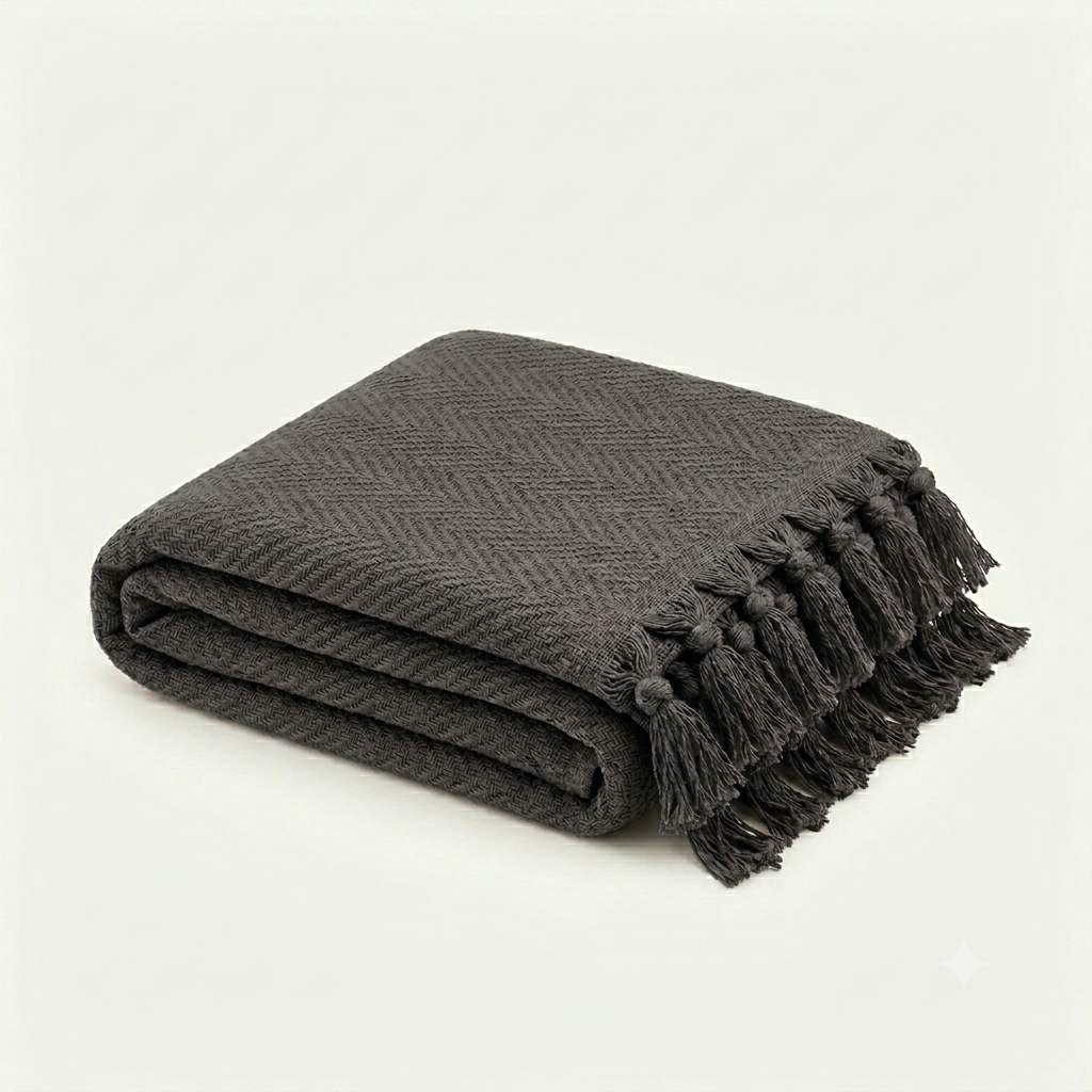 Plain Dark Grey Boho Throw
