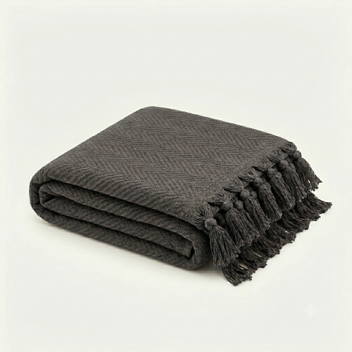 Plain Dark Grey Boho Throw